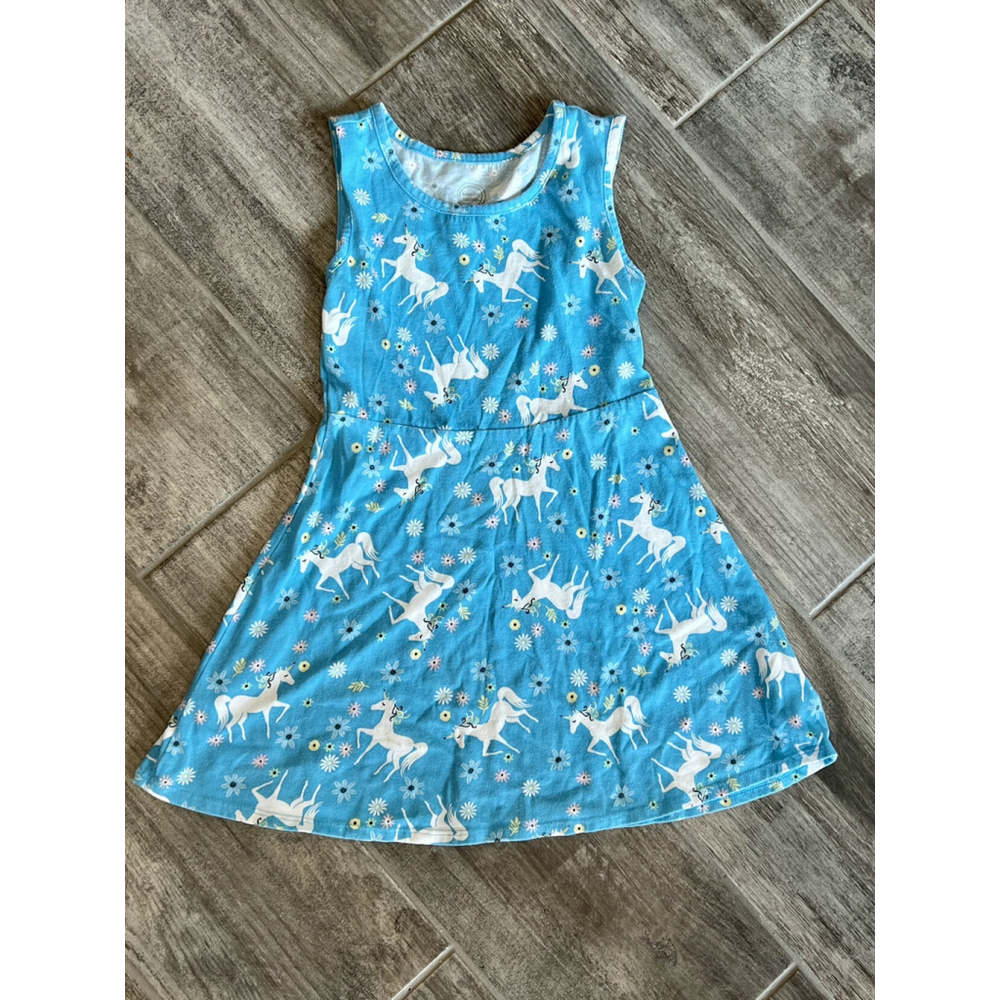 Wonder Nation Blue Unicorn Dress Girls Sleeveless Blue‎ Casual Summer Small 6/6X
